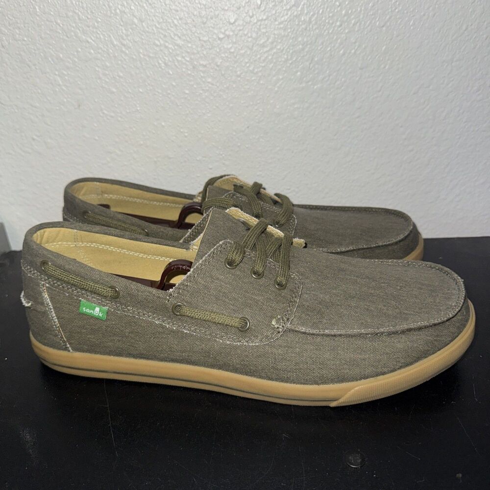 SANUK THE SEA MAN ARMY GREEN SIDEWALK SURFER LACE-UP BOAT SHOES, Men's Size 12